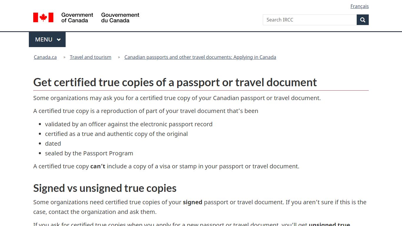 Get certified true copies of a passport or travel document